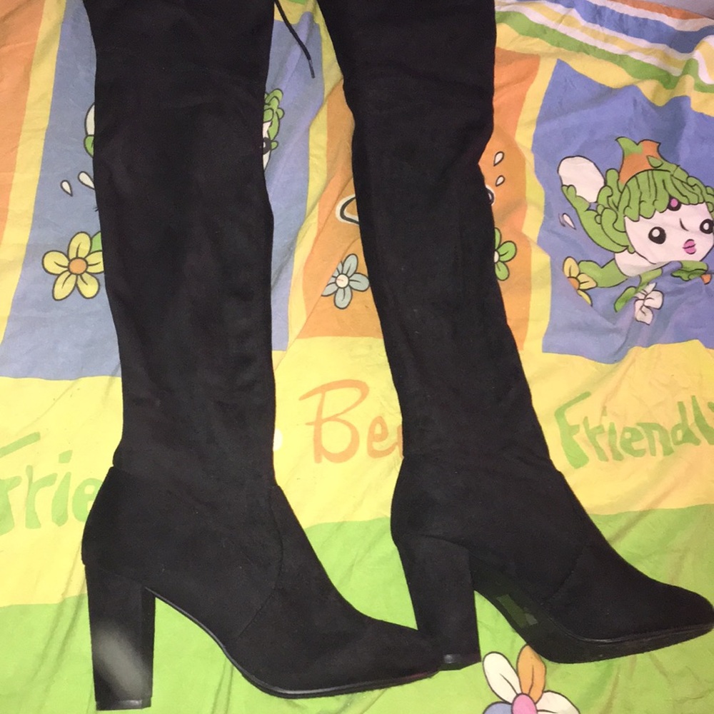 Over the knee black boots with 3 inch heels